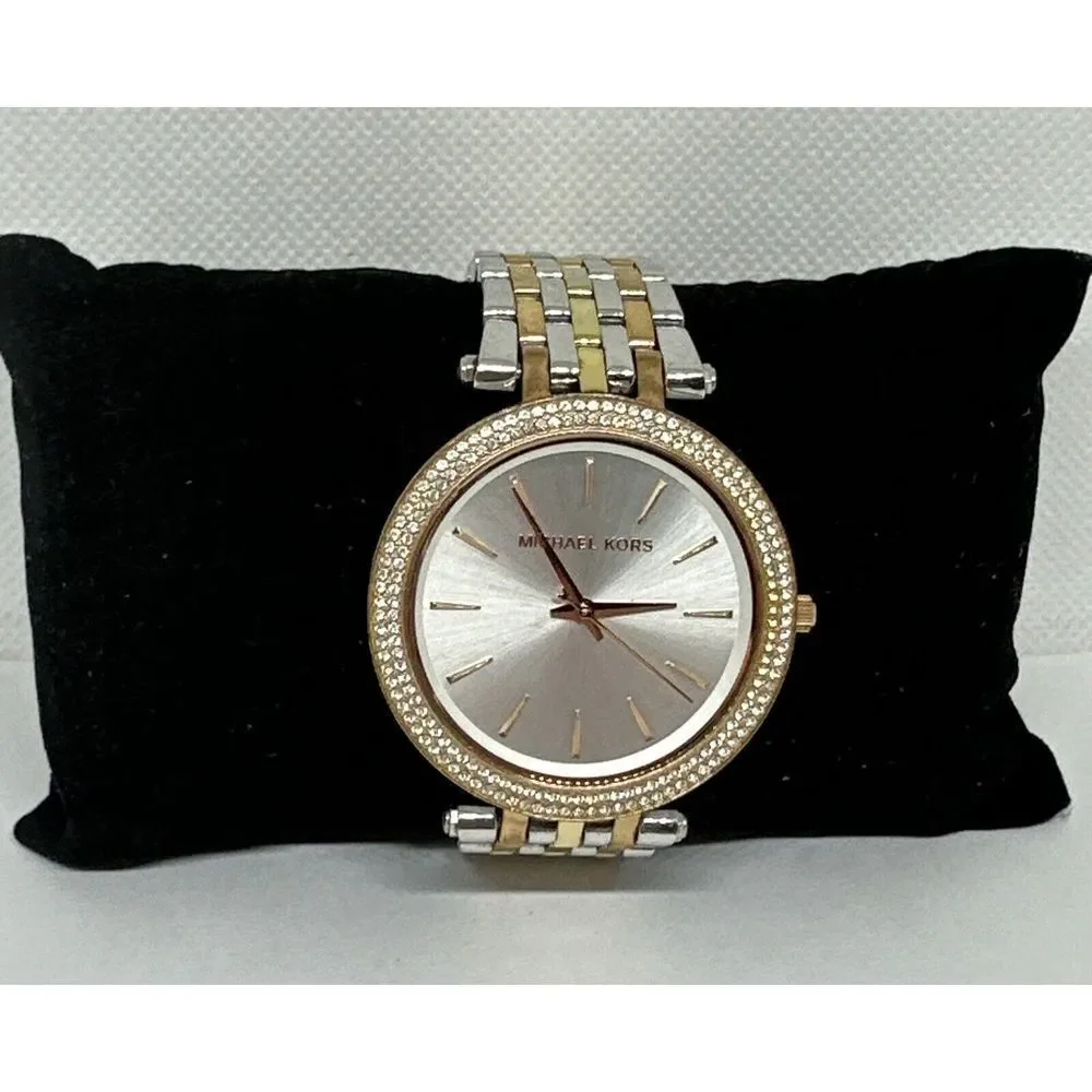 Michael Kors Darci MK3203 Women's Tri-Tone Glitz Analog Dial Quartz Watch NUL27
